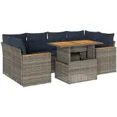 vidaXL 7-delige Loungeset met kussens poly rattan grijs