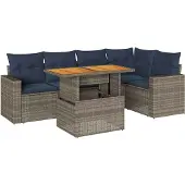 vidaXL 6-delige Loungeset met kussens poly rattan grijs
