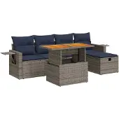 vidaXL 6-delige Loungeset met kussens poly rattan acacia grijs