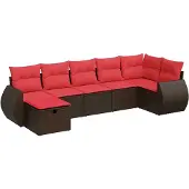 vidaXL 7-delige Loungeset met kussens poly rattan bruin