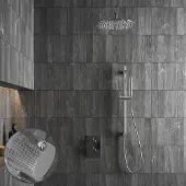 Saniclear Talpa Curved inbouw regendouche met 20cm hoofddouche, muurarm en glijstang chroom