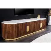 Invicta Design TV-bord GATSBY 170 cm Bruin Goud Mangohout Wit Marmeren Blad Lowboard - 45828