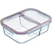 Westmark glazen vershouddoos, inhoud: 980 ml, met 2 aparte vakken, magnetron- en ovenbestendig, glas/siliconen/kunststof, transparant/rood, 234622E1