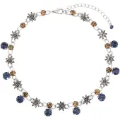 Behave - Korte ketting zilverkleur met bruine en blauwe stenen - 33 cm + verlengketting