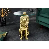 Invicta Ronde bijzettafel WILDLIFE LION 60cm Goud Antiek Metaal Glas Leeuw Sculptuur - 44827