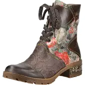 LAURA VITA Veterlaarsjes donkerbruin / taupe / riet / rood