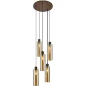QAZQA Hotel Chique Hanglamp Donker Brons met Amber Glas 5-Lichts - Stavelot