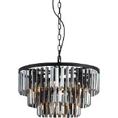 QAZQA Moderne kroonluchter zwart met smoke glas 9-lichts - Amel