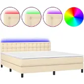 vidaXL Boxspring met matras en LED stof crèmekleurig 160x200 cm