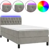 Syfax Boxspring met matras en LED fluweel lichtgrijs 90x190 cm
