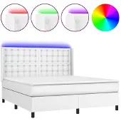 Syfax Boxspring met matras en LED kunstleer wit 160x200 cm