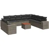 vidaXL 11-delige Loungeset met kussens poly rattan grijs