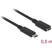 DeLOCK 85532 USB-C-kabel USB 3.2 Gen1 USB-C stekker, USB-C bus 0.50 m Zwart Met verlengkabel