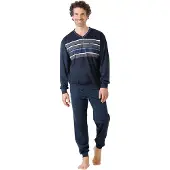 Hajo Pyjama lang marine / hemelsblauw / donkerblauw / wit