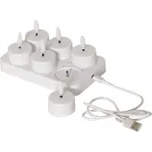 Star Trading theelichtset Flame Charge, 6 theelichtjes, wit, USB-kabel, oplaadplaatje, warm wit
