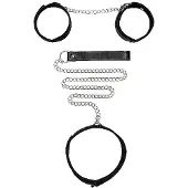 Ouch! Collar met Handboeien en Riem - Zwart