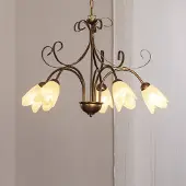 ONLI Hanglamp Odino, 5-lamps, bronskleurig, metaal, glas dimbaar, brons / oud-messing, Woon-/ Eetkamer, metaal, hanglamp
