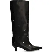 Manfield Zwarte leren hoge laarzen met studs | Maat 38