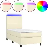 vidaXL Boxspring met matras en LED kunstleer crèmekleurig 100x200 cm