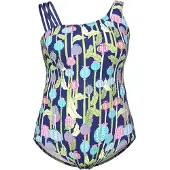 Ulla Popken Badpak navy / turquoise / lichtgroen / oudroze