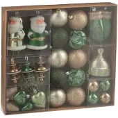 J-Line kerstbal - kunststof - groen/ecru - doos van 45