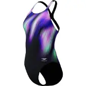 Speedo Fl Placement Printed Powerback Swimsuit Zwart UK 32 Vrouw