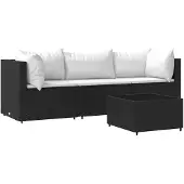 vidaXL 4-delige loungeset voor de tuin met kussens, zwart, van polyrotan