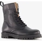 Groot leren meisjes veterboots met luipaard details zwart maat 33