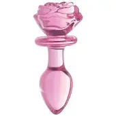 XR Brands Pink Rose - Glass Butt Plug - Medium pink