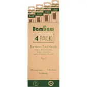 Bambaw Bamboe Tandenborstel | Hard | 4 Stuks | Houten Eco Tandenborstel | Geactiveerde Houtskool Tanden Bleken | Antibacteriële Tandenborstel | 100% Biologisch Afbreekbare Handgreep | 4 Stuks |