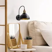 Opviq Wandlamp Saglam, zwart/goud, hoogte 36 cm, metaal dimbaar, zwart, Woon-/ Eetkamer, metaal, hanglamp