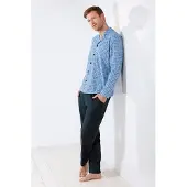 Hajo Blauwe doorknoop heren pyjama | Maat 56