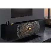 Invicta Hangend dressoir GOLDEN SUNSET 180cm zwart met 3D houtsnijwerk goud massief mango hout handgemaakt - 44525