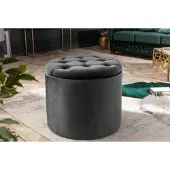 Invicta Ronde kruk MODERN BAROK 50cm Grijs Fluweel met opbergruimte - 44747