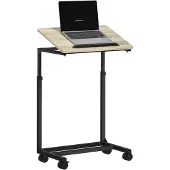 HOMCOM Mobile End Table-Spanplatte, Metall-55L x 36B x 62,5-82,5H cm-Eiche