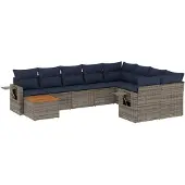 vidaXL 10-delige tuinbankset met kussens, grijs polyrotan