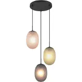 TRIO 3-lichts hanglamp Facette met geribbeld gekleurd glas