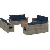 vidaXL 13-delige tuinbankset met kussens, grijs polyrotan