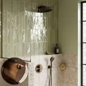 Saniclear Evolution Stripes inbouw regendouche rond met 2 standen handdouche verouderd messing