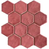 Terre d'Azur Hexagonale Mosaic wandtegel 28x30cm bordeaux rood - per 5 vellen