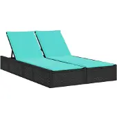 vidaXL Dubbele ligstoel met kussens zwart poly rattan