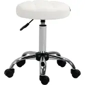 HOMCOM -Rollhocker-Kunstleder, Stahl-Ø35,5 x 51-67H cm-Weiß