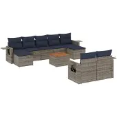 vidaXL 10-delige tuinbankset met kussens, grijs polyrotan