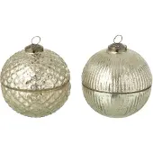 J-Line geurkaars Kerstbal - glas - zilver - small - 2 stuks