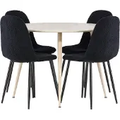 Ebuy24 Plaza eethoek tafel Ø100cm en 4 teddy stoelen whitewash.