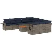 vidaXL 12-delige tuinbankset met kussens, grijs polyrotan