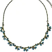 Behave – Choker ketting – Vintage goudkleur met petrol blauwe kristallen – Fijn takjes design – Verstelbaar – Elegant dames sieraad