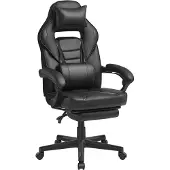 Songmics In hoogte verstelbare bureaustoel met voetensteun, Inktzwart