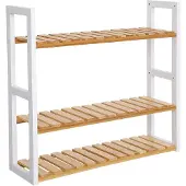 Songmics Bamboe plank met 3 verstelbare niveaus, Natuurlijke kleuren + wit