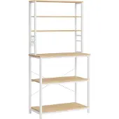 Vasagle Staande keukenplank met 6 planken en 6 haken, Eiken + Wit